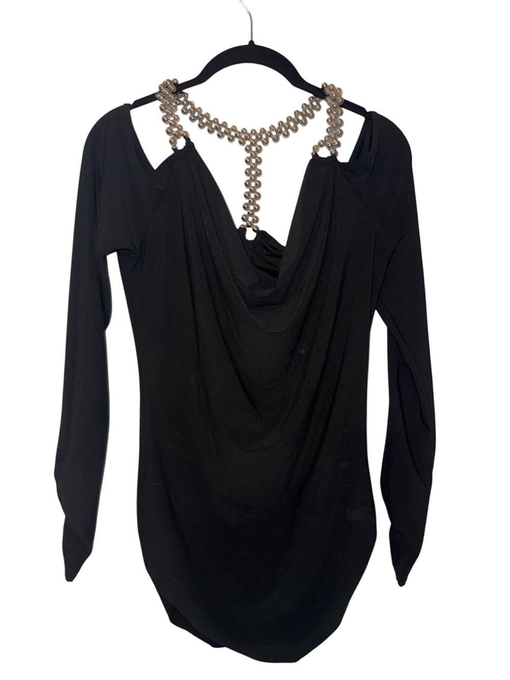 VENUS Black Long Sleeve Top with Silver Chain Back